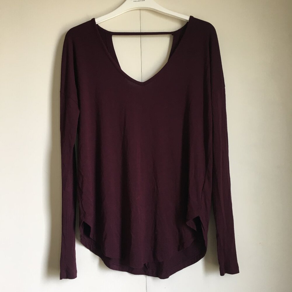 Balletcore Soft Girl GapFit Merlot Red Cut Out Stretchy Rayon Top - XS